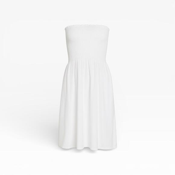 Beach Riot Lilee Strapless Smocked Cover-Up Dress in White - Large
